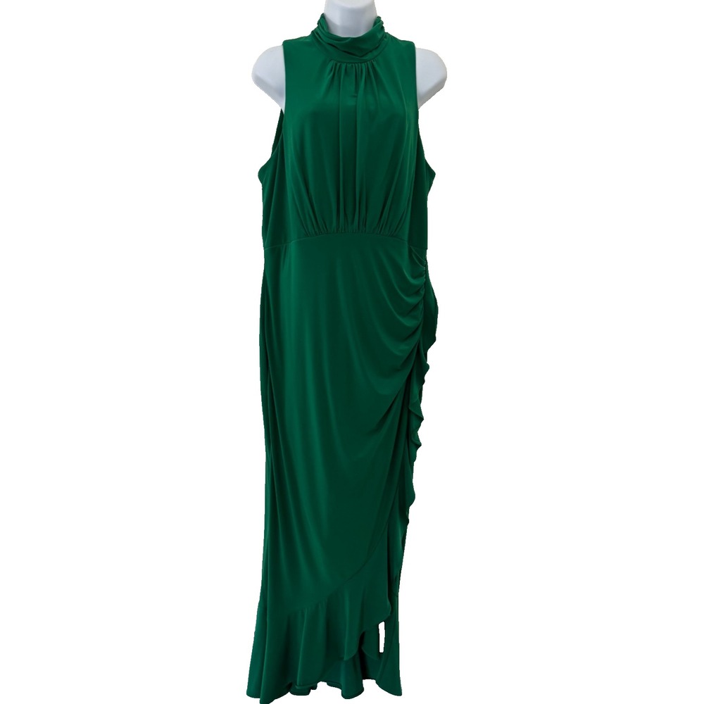 Xscape Sheath Dress 16 Jewel Green High Neck Ruffle Slit Fairy Grunge Mermaid